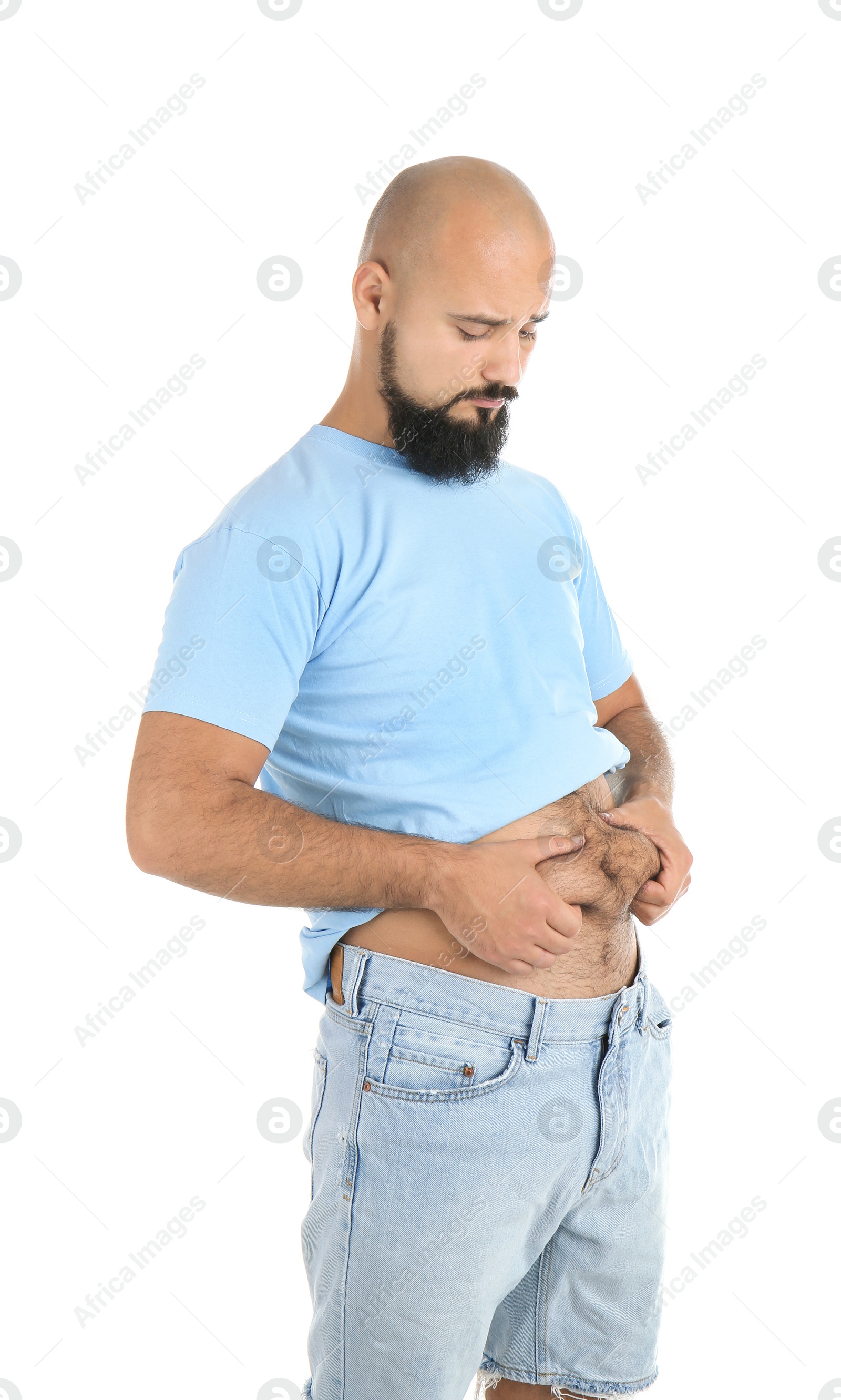 Photo of Portrait of overweight man on white background