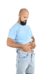 Photo of Portrait of overweight man on white background