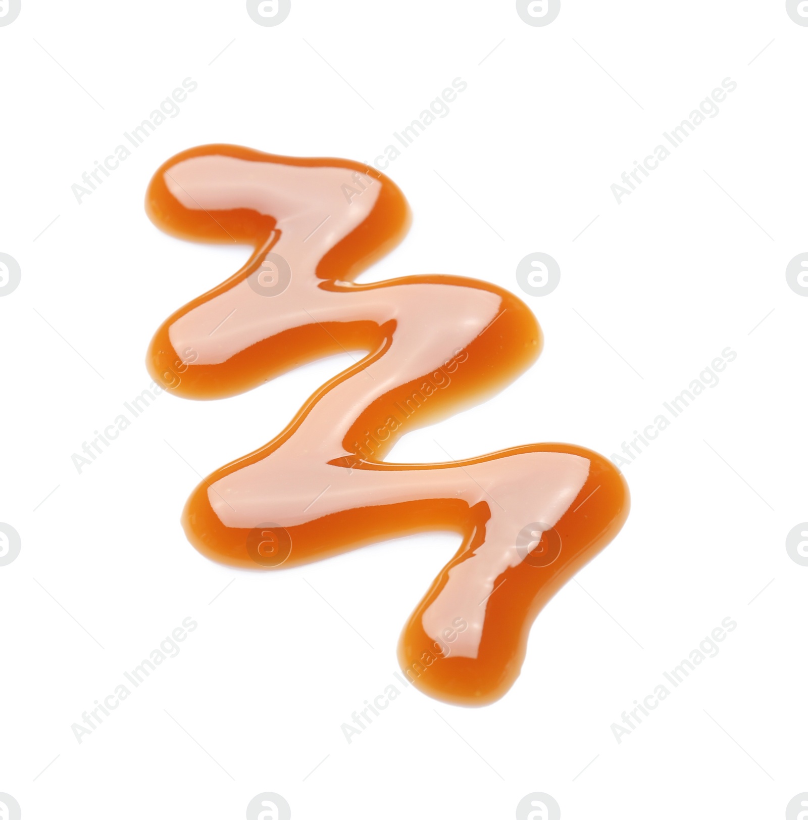 Photo of Delicious caramel sauce on white background