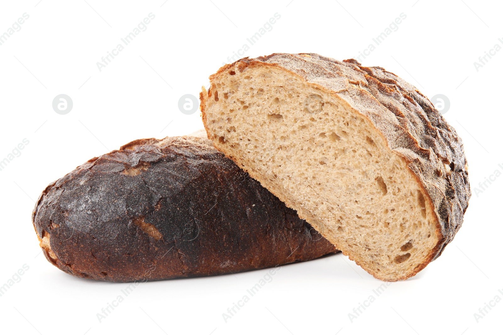 Photo of Fresh bread on white background. Baked goods