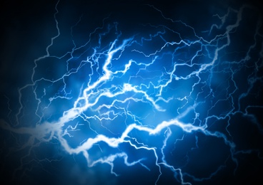 Illustration of Flash of lightning on dark background. Thunderstorm