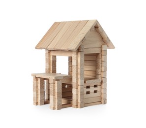 Photo of Wooden building isolated on white. Children's toy