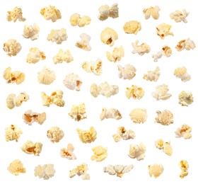 Image of Tasty popcorn. Many popped kernels isolated on white