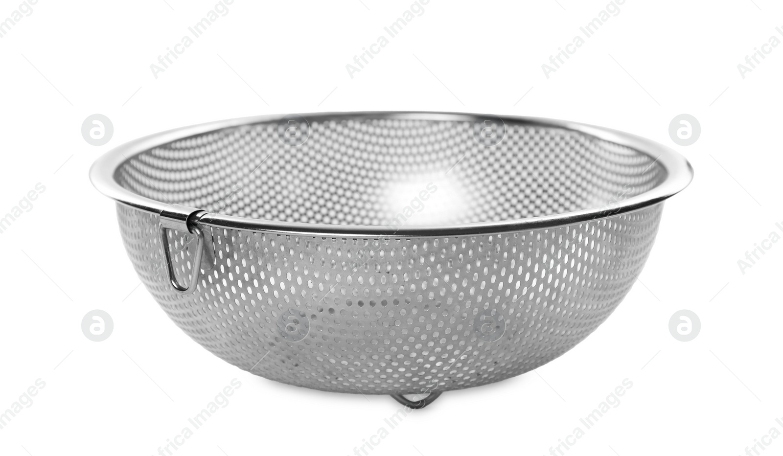 Photo of One metal sieve isolated on white. Cooking utensil