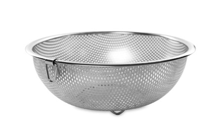 One metal sieve isolated on white. Cooking utensil