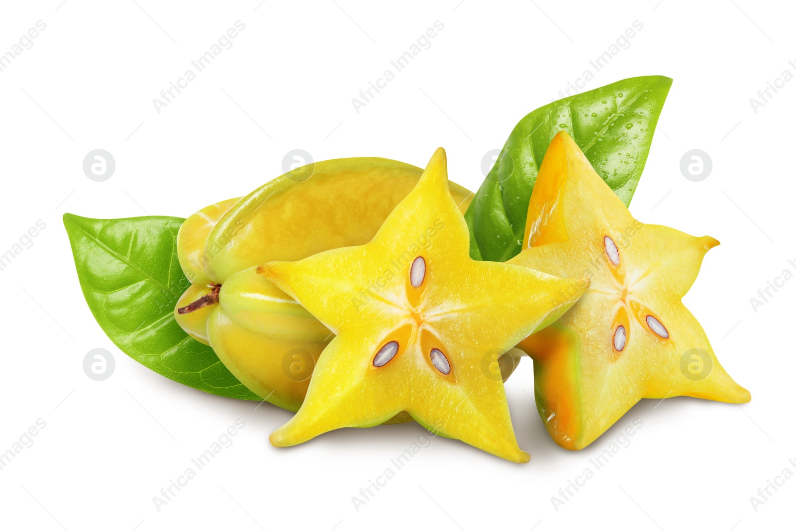 Image of Delicious ripe carambola fruits on white background