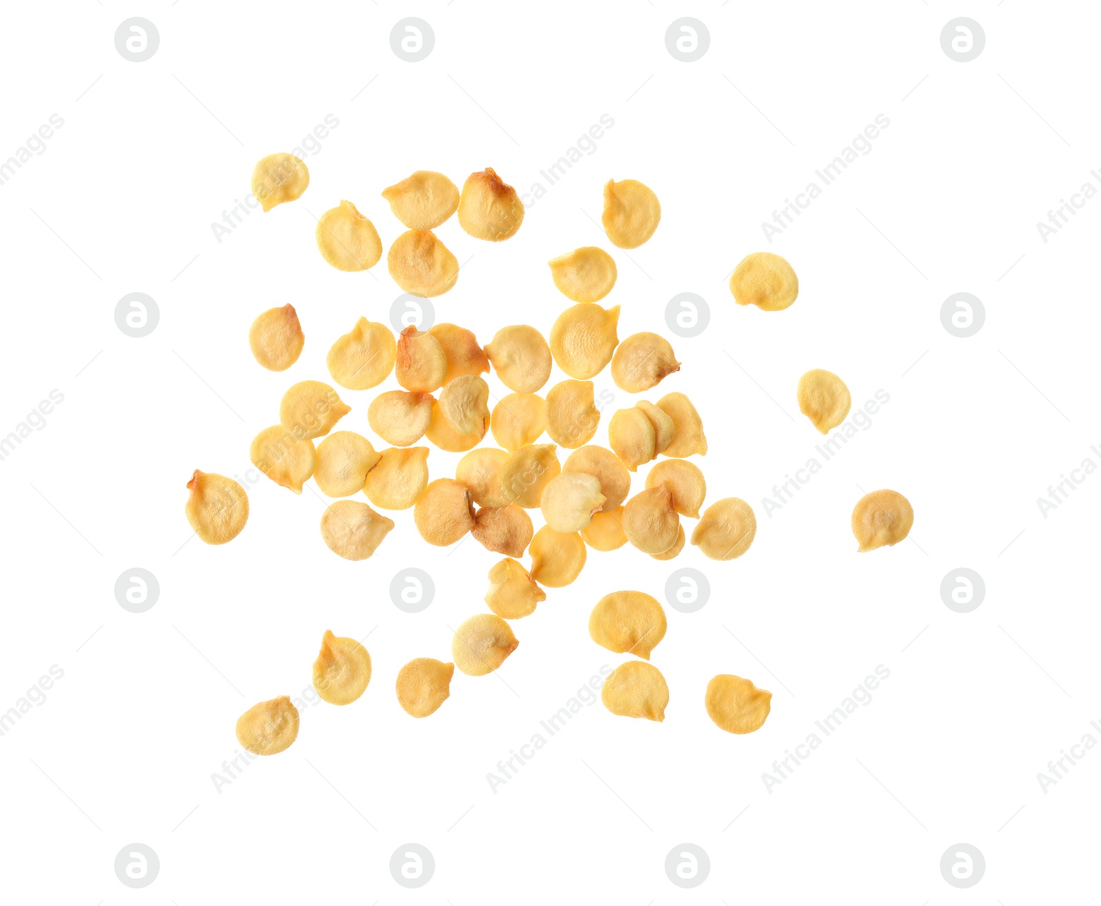 Photo of Raw bell pepper seeds on white background, top view. Vegetable planting