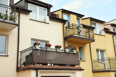 Beautiful view of building with stylish balconies