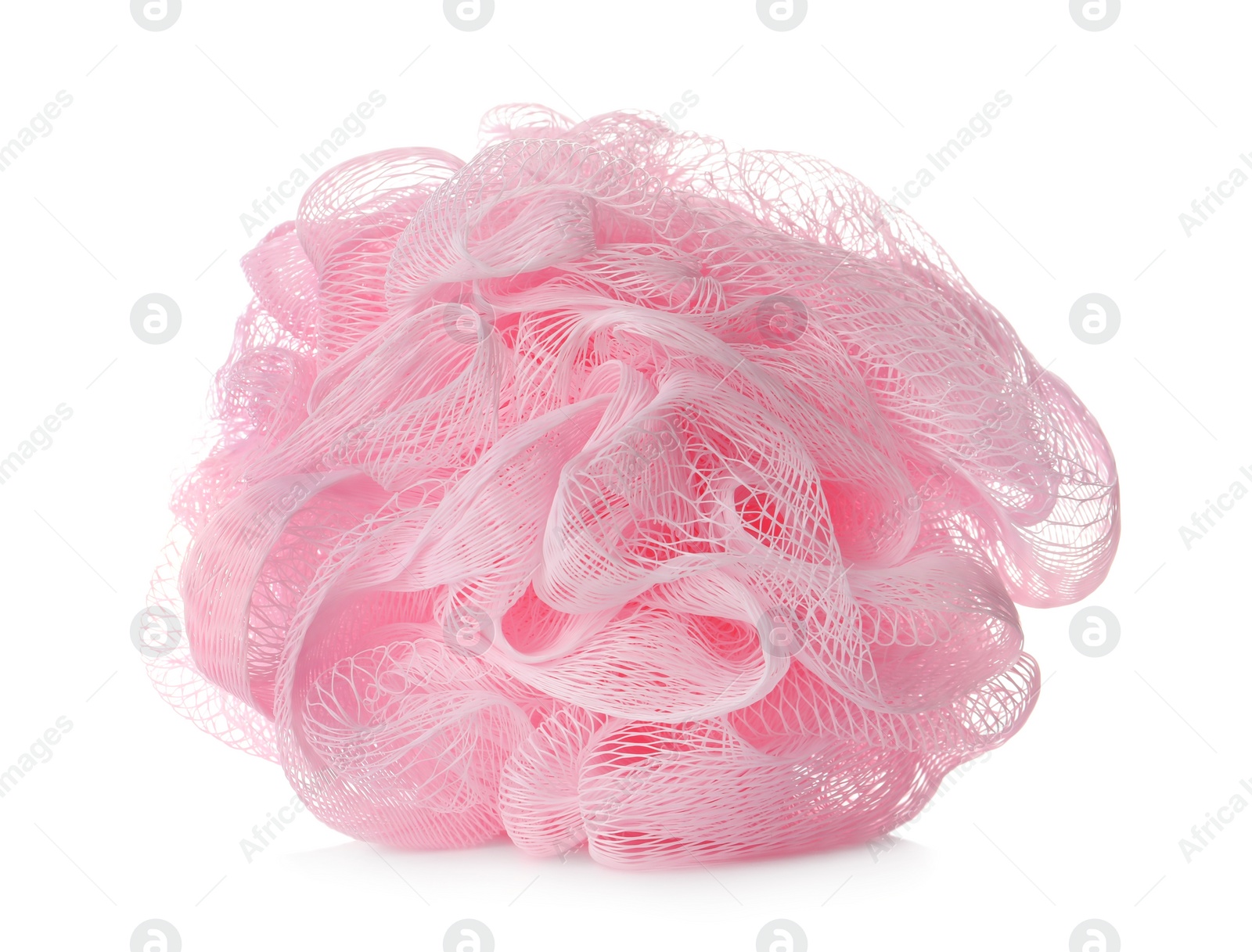 Photo of New pink shower puff isolated on white