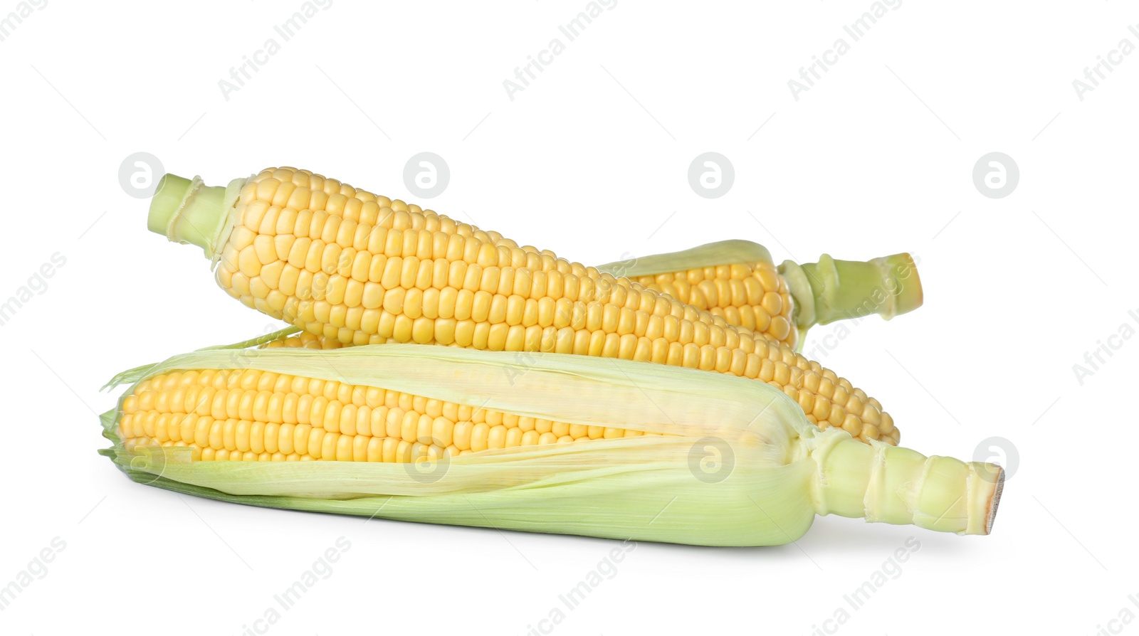 Photo of Tasty fresh corn cobs isolated on white