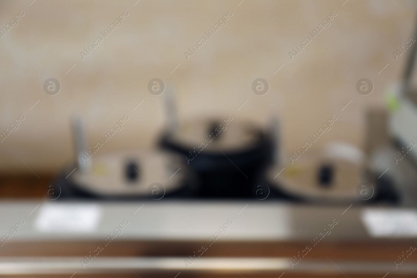 Photo of Blurred view of serving line with food in school canteen