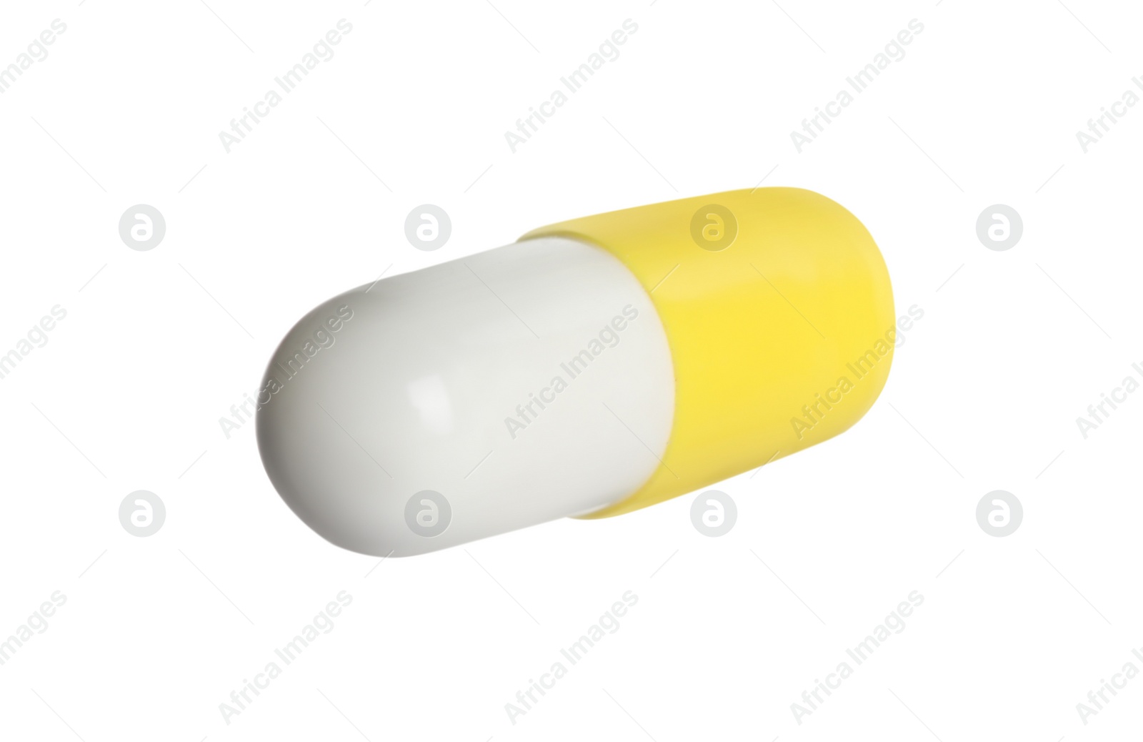 Photo of One pill isolated on white. Medicinal treatment