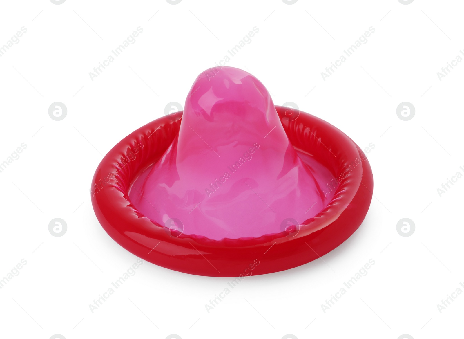 Photo of Unpacked condom isolated on white. Safe sex