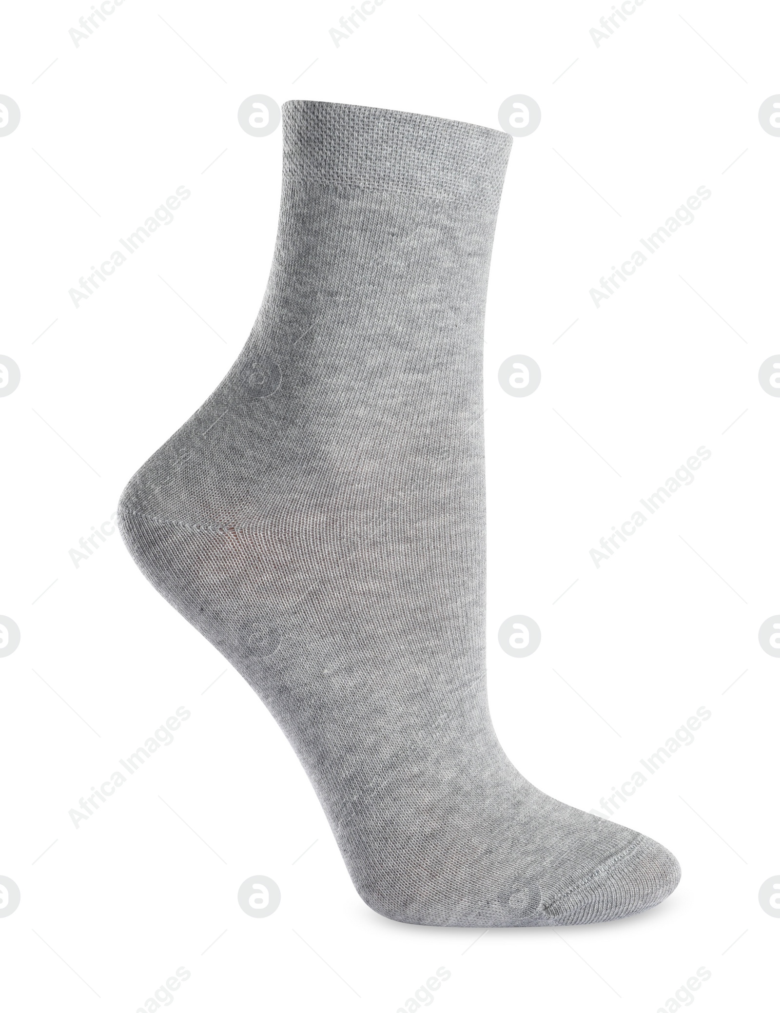 Photo of One light grey sock isolated on white