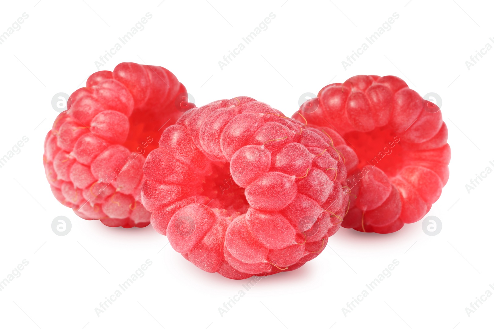 Photo of Three tasty ripe raspberries isolated on white