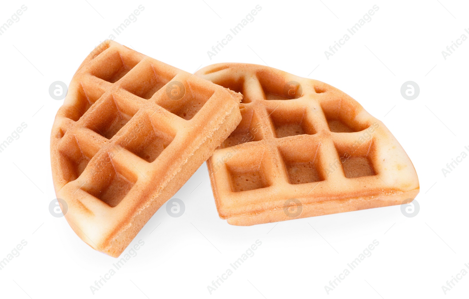 Photo of Two tasty Belgian waffles isolated on white