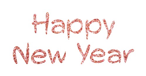 Illustration of Glittery pink text Happy New Year on white background