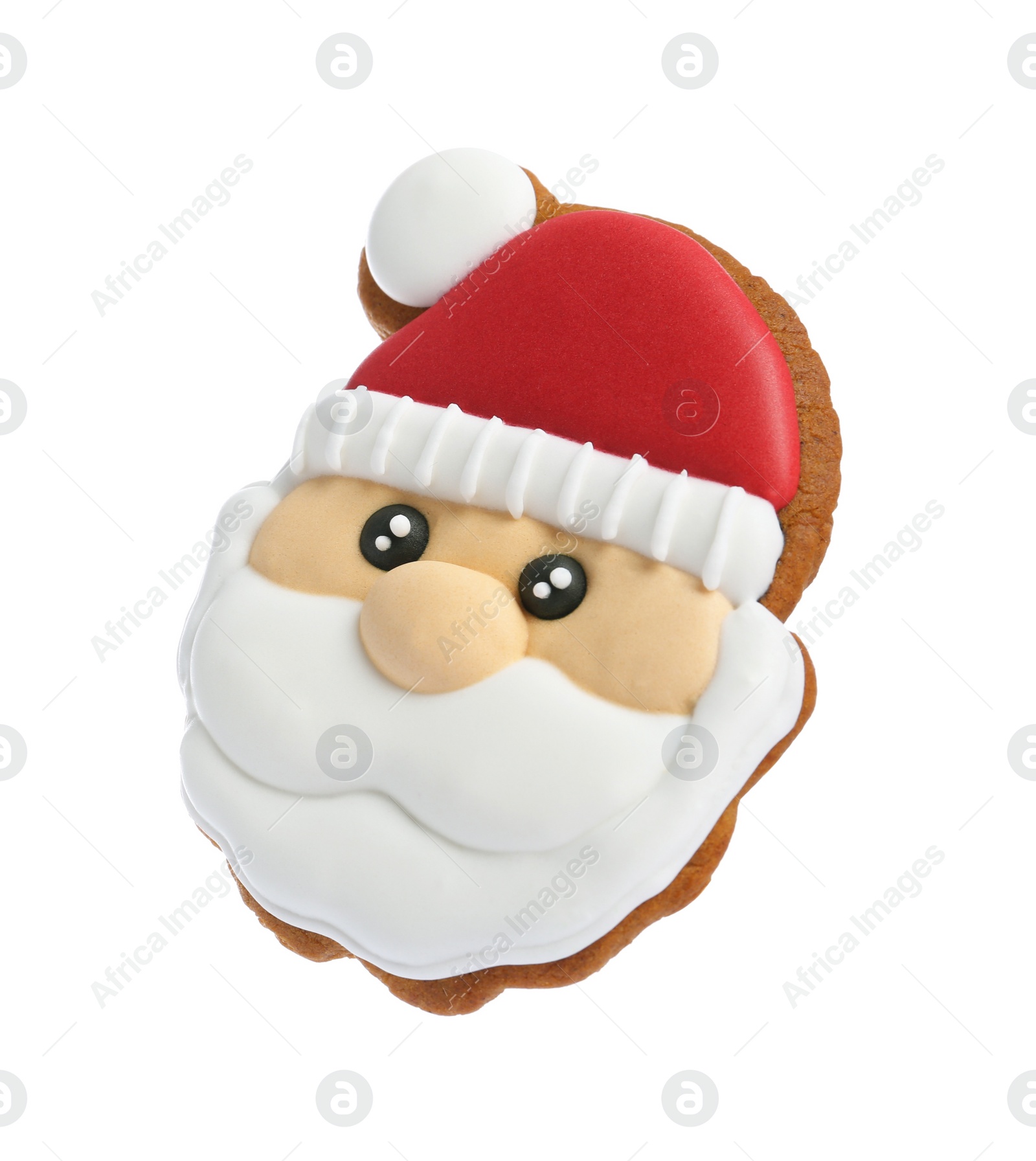 Photo of Christmas cookie in shape of Santa Claus isolated on white