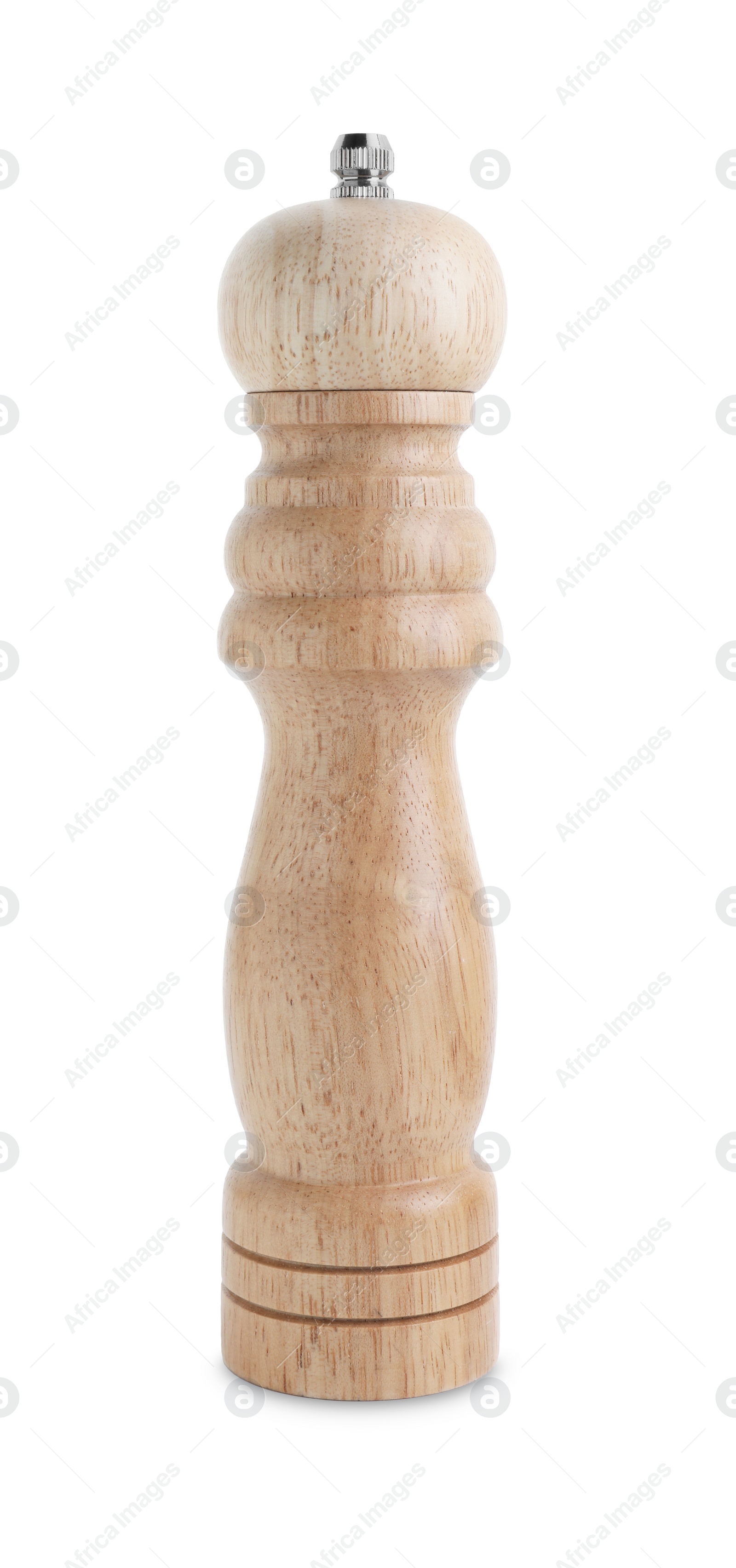 Photo of One wooden spice shaker isolated on white