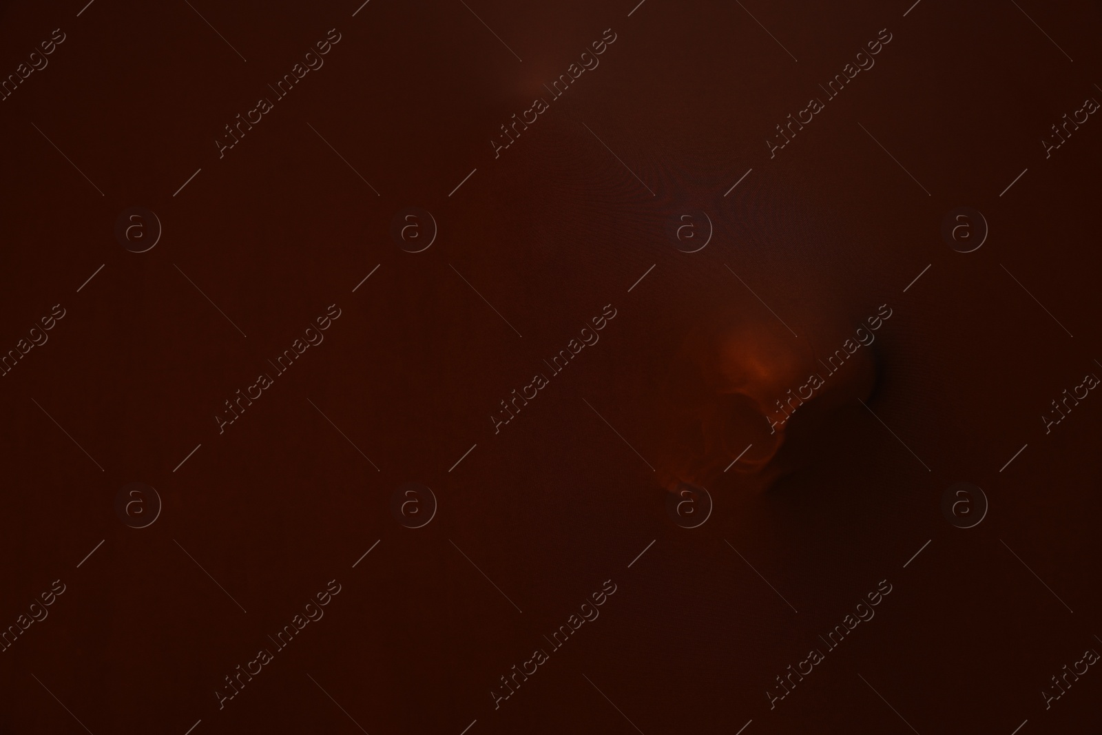 Photo of Silhouette of creepy ghost with skull behind brown cloth. Space for text