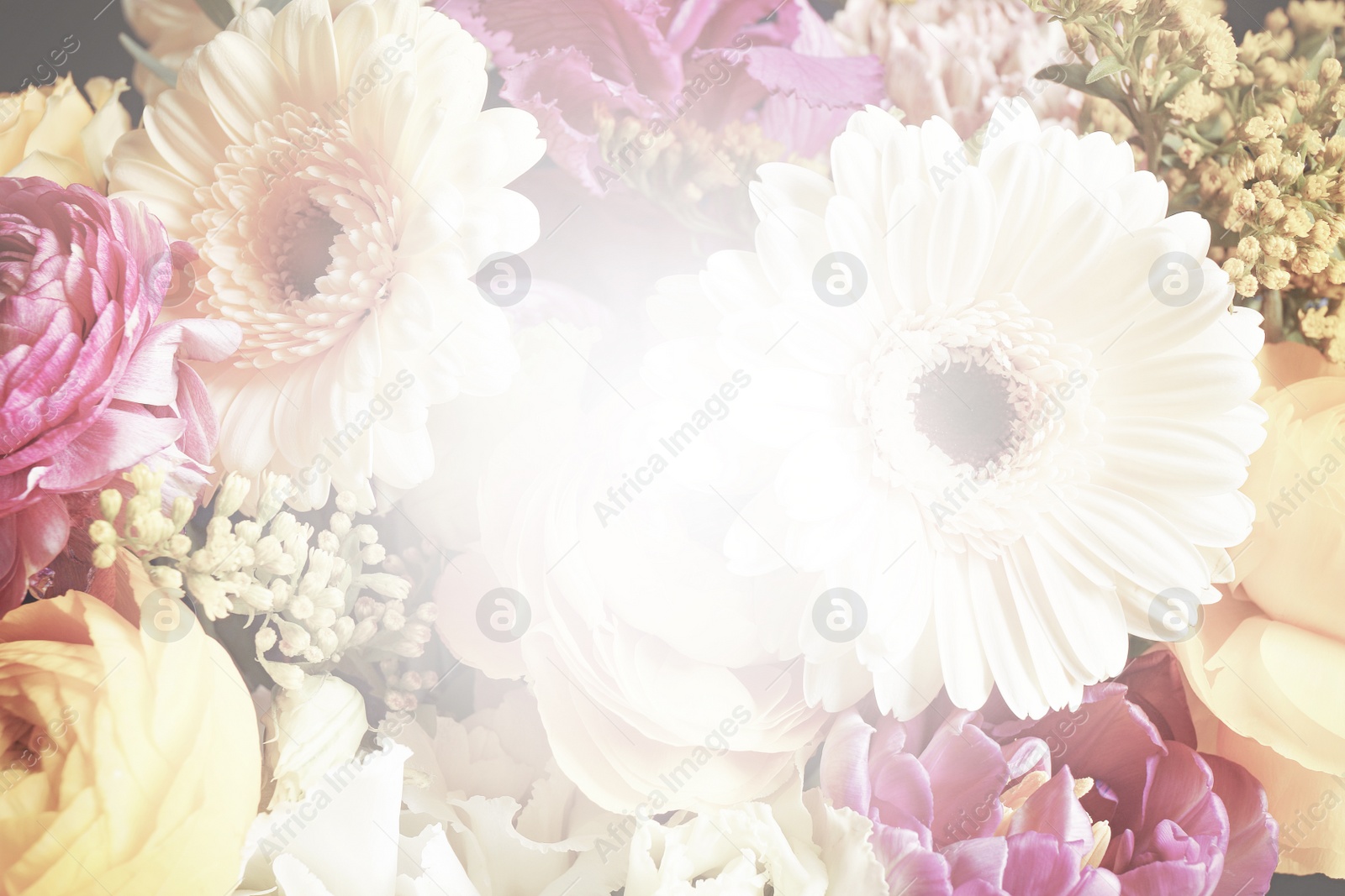 Image of Beautiful delicate bouquet, closeup. Floral decor in vintage style 