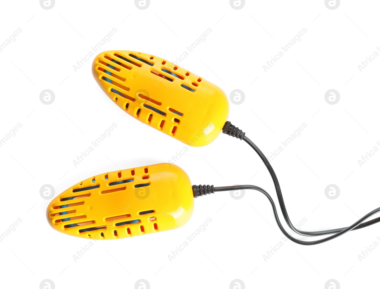 Photo of Modern electric shoe dryer on white background, top view