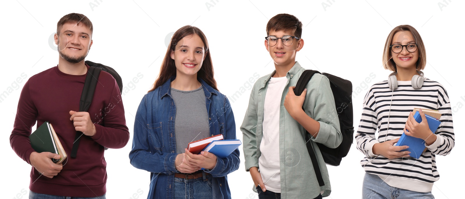 Image of Group of happy students on white background