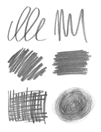 Image of Collage of drawn pencil scribbles on white background