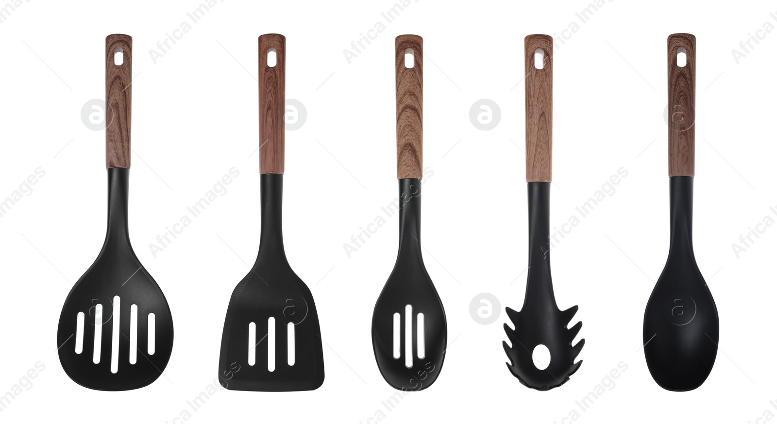 Image of Set of kitchen tools on white background. Banner design