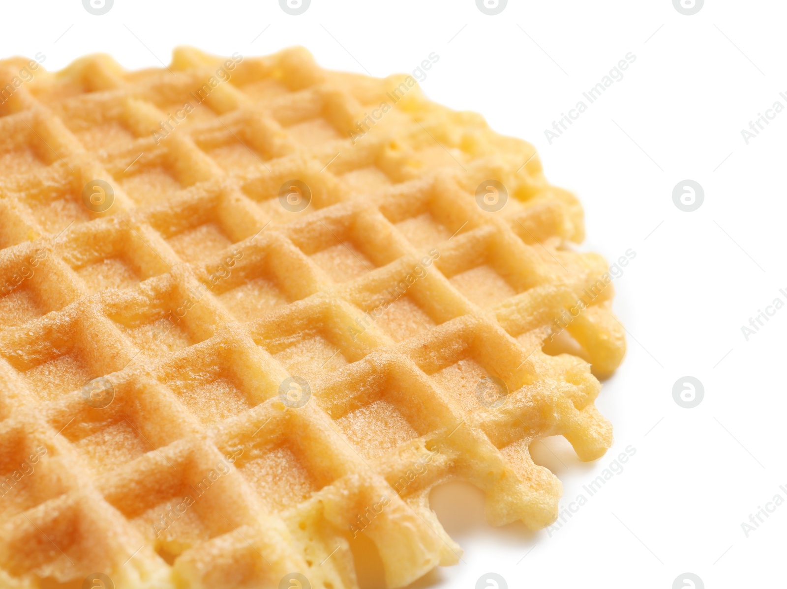 Photo of Delicious waffle for breakfast on white background, closeup