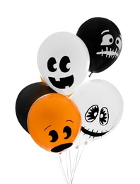 Photo of Color balloons for Halloween party on white background