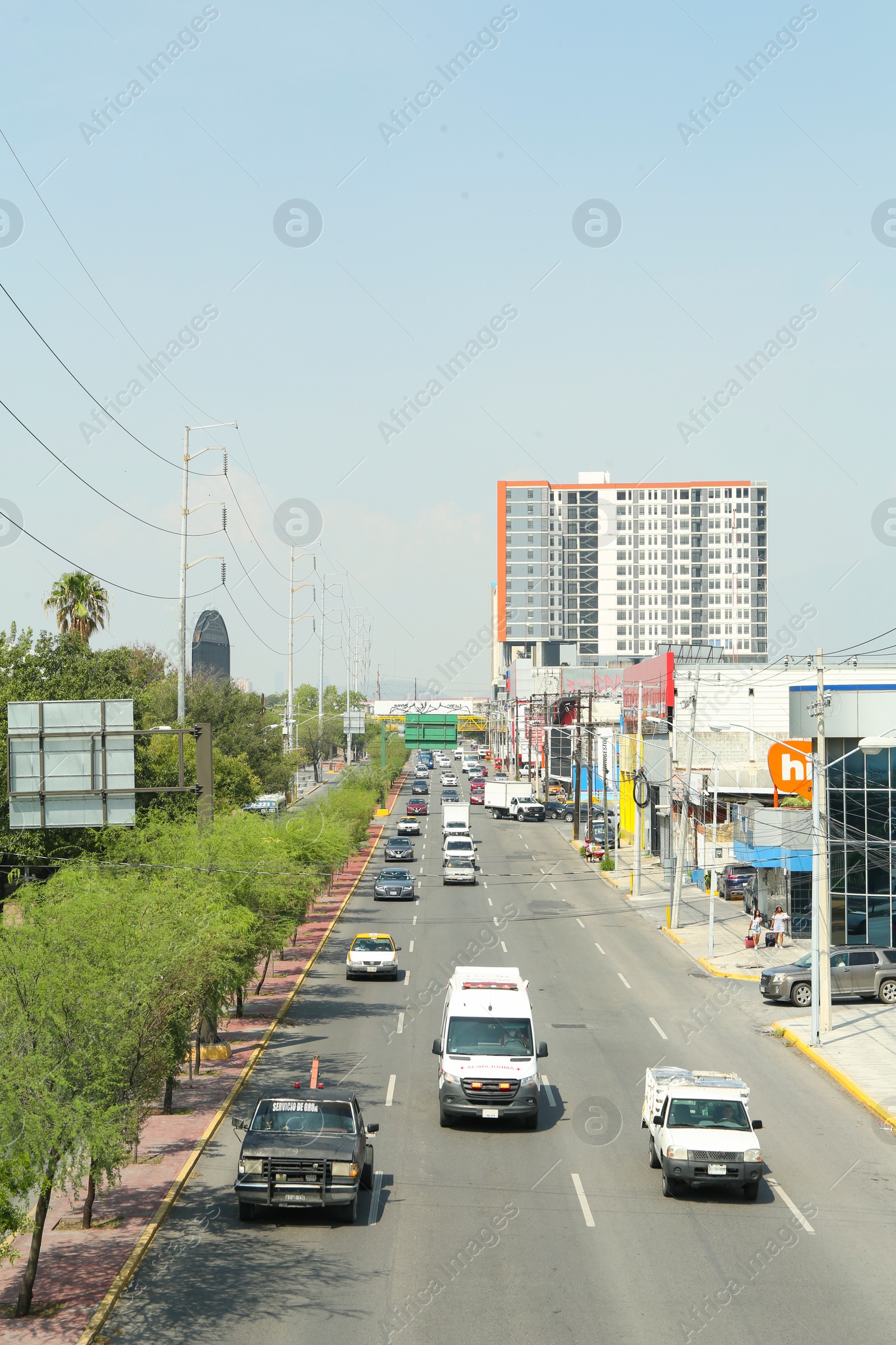 Photo of SAN PEDRO GARZA GARCIA, MEXICO - AUGUST 29, 2022: Cars in traffic jam on city street, aerial view