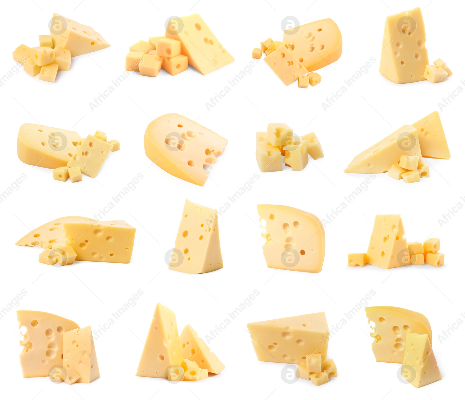 Image of Fresh cheese isolated on white, set of pieces