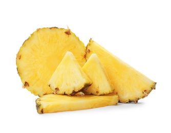 Photo of Slices of tasty juicy pineapple on white background