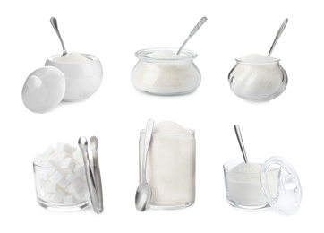 Image of Set with refined sugar on white background