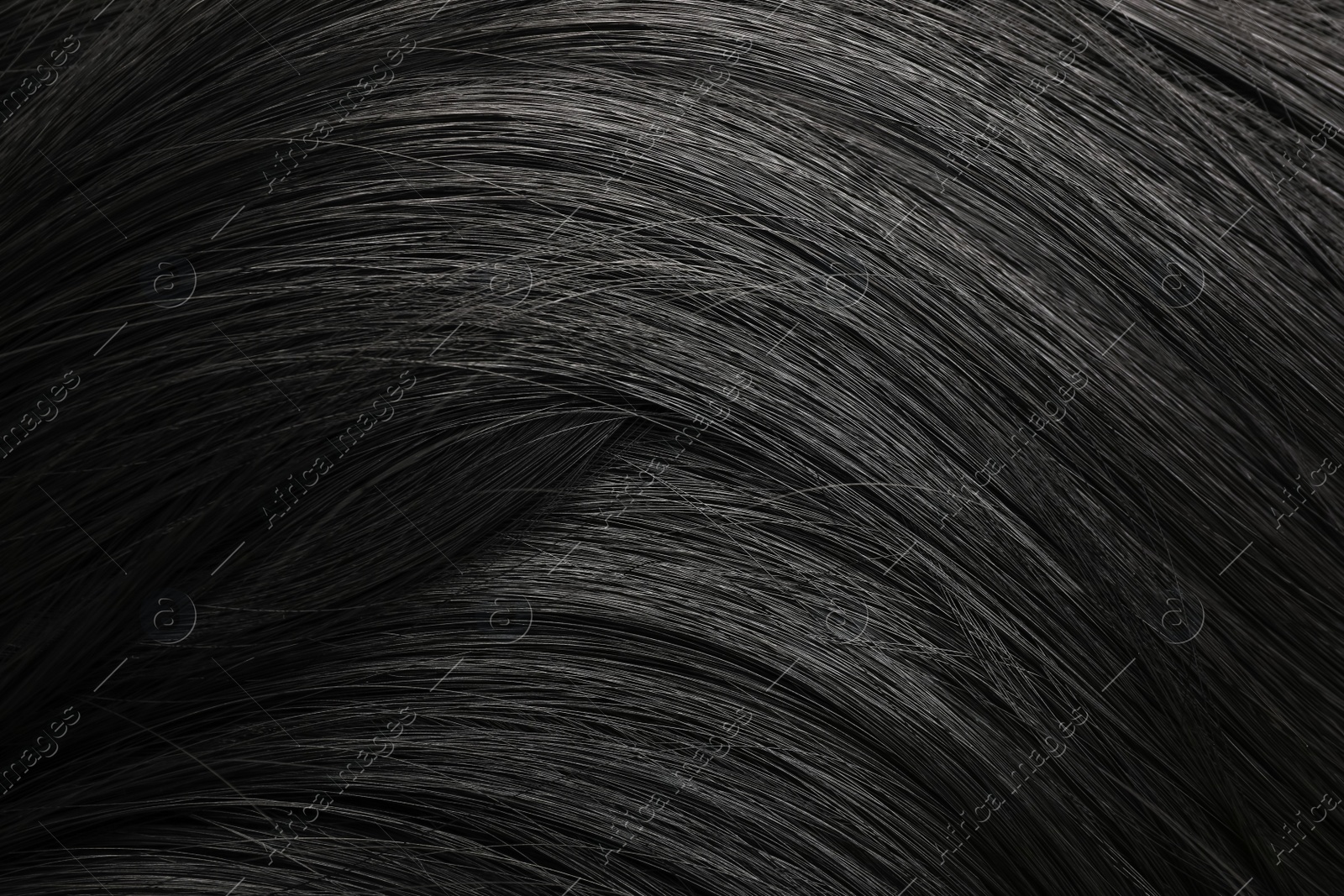 Photo of Beautiful black hair as background, closeup view