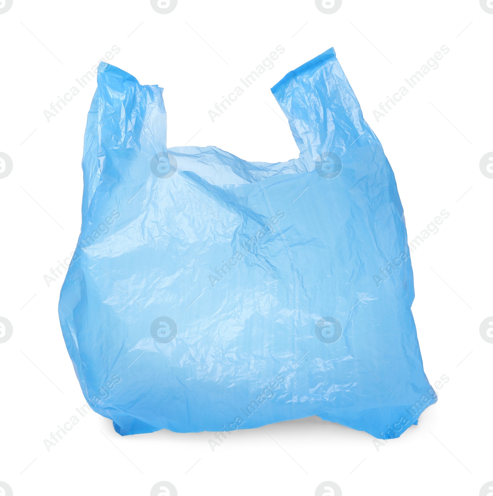 Photo of One light blue plastic bag isolated on white