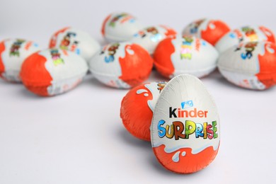 Photo of Sveti Vlas, Bulgaria - June 26, 2023: Kinder Surprise Eggs on white background. Space for text