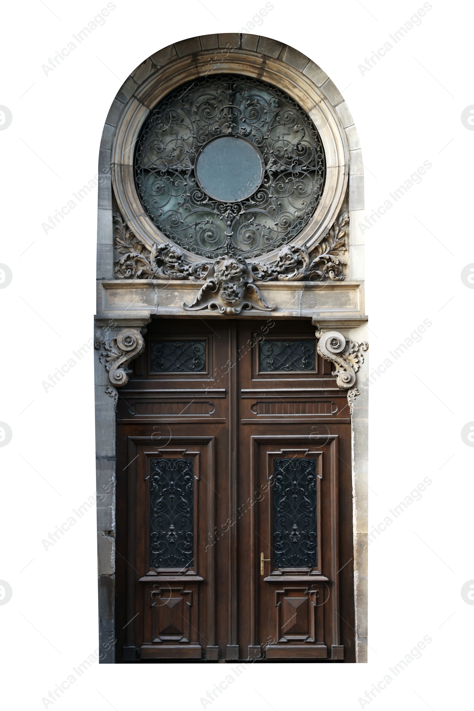 Image of Beautiful old-fashioned wooden door isolated on white
