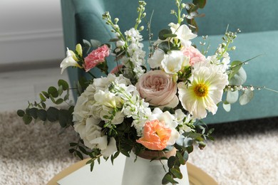 Beautiful bouquet of different fresh flowers indoors