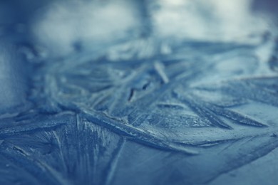 Frosty blue surface, closeup. Beautiful winter ornament