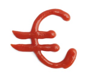 Euro symbol drawn by ketchup on white background