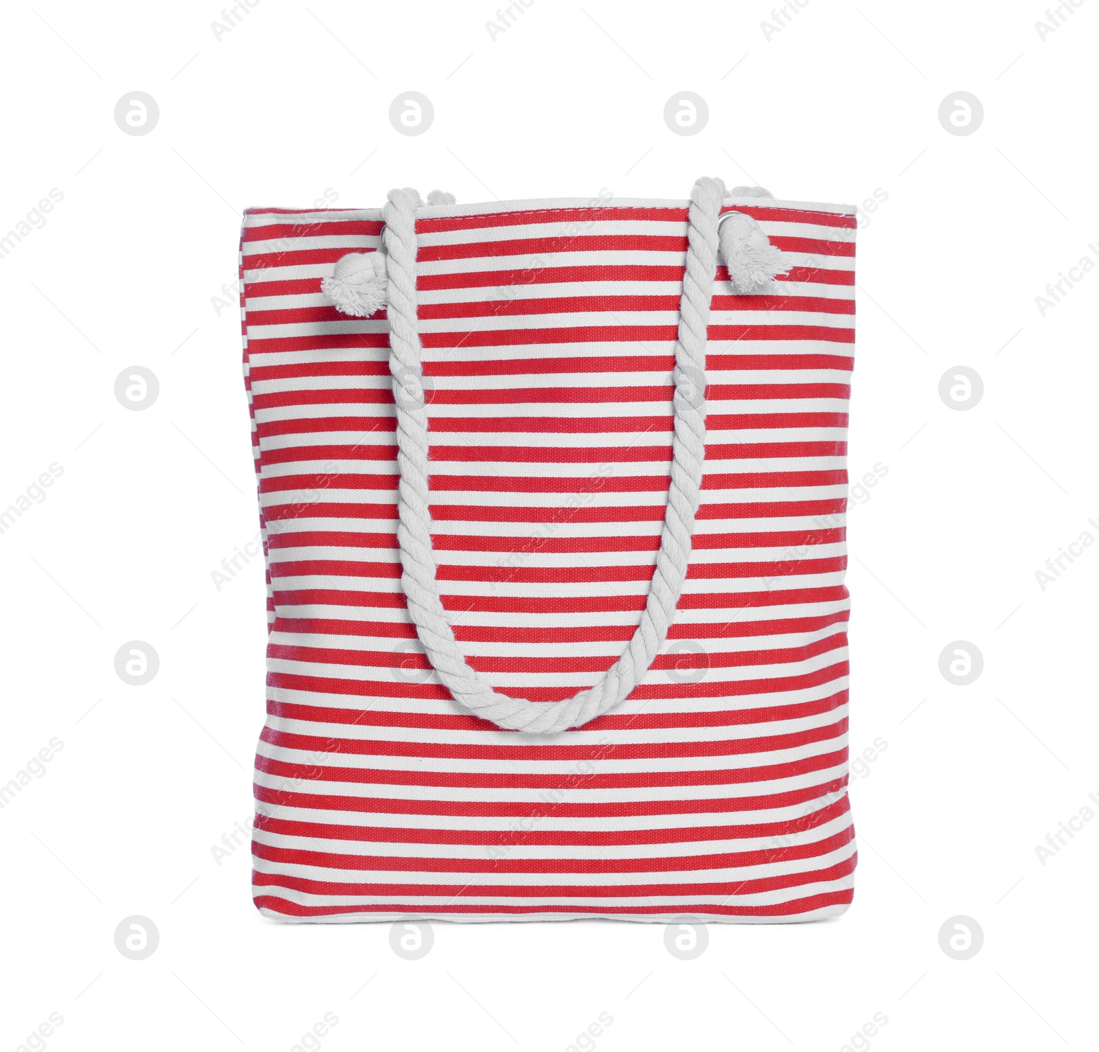 Photo of Stylish striped beach bag isolated on white