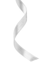 Image of One white satin ribbon isolated on white