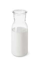 Glass carafe of fresh milk isolated on white