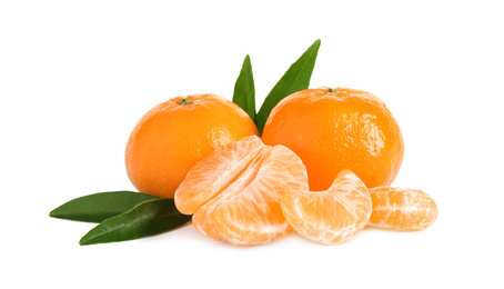 Photo of Fresh ripe juicy tangerines isolated on white