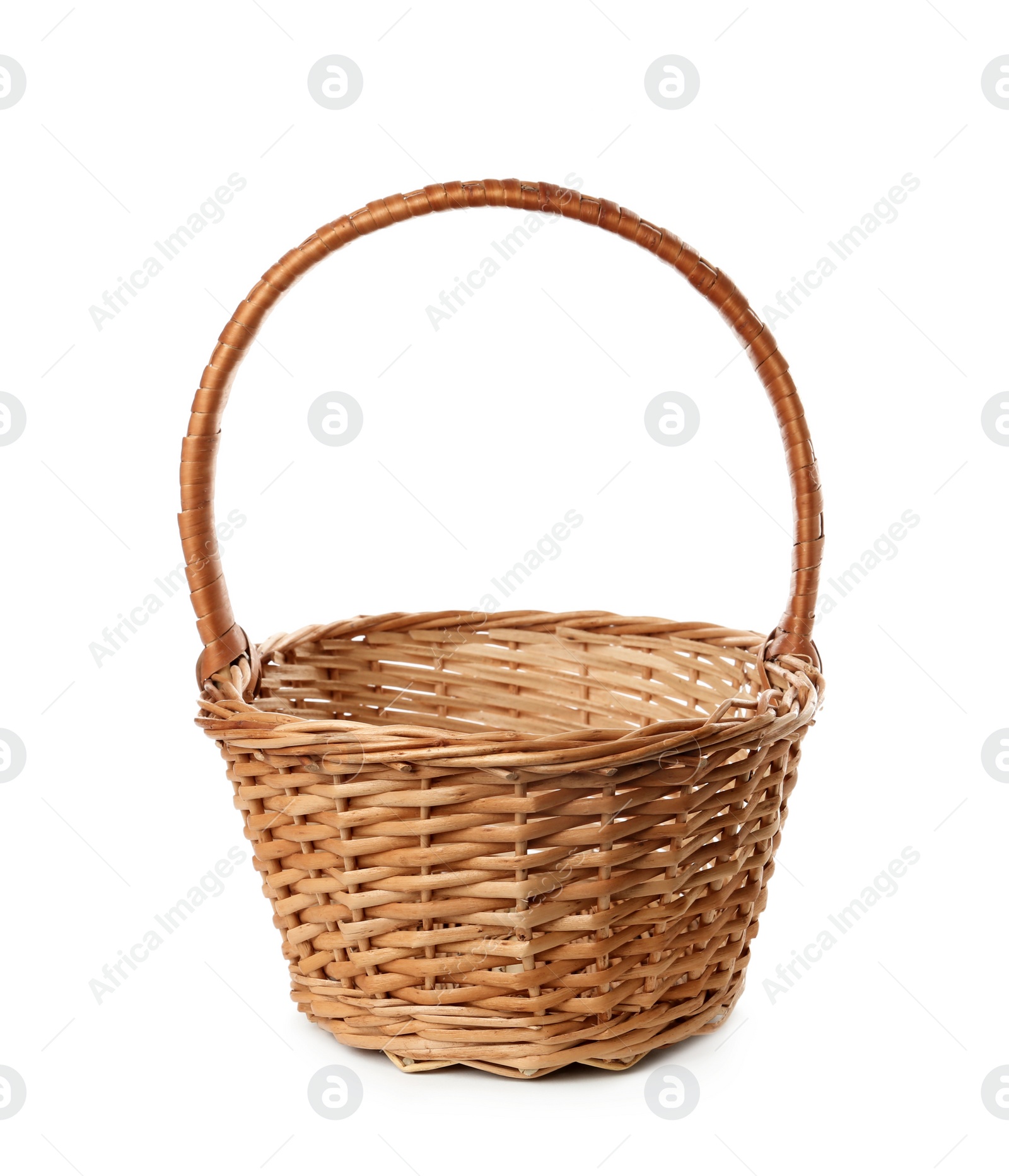 Photo of Empty wicker basket isolated on white. Easter item