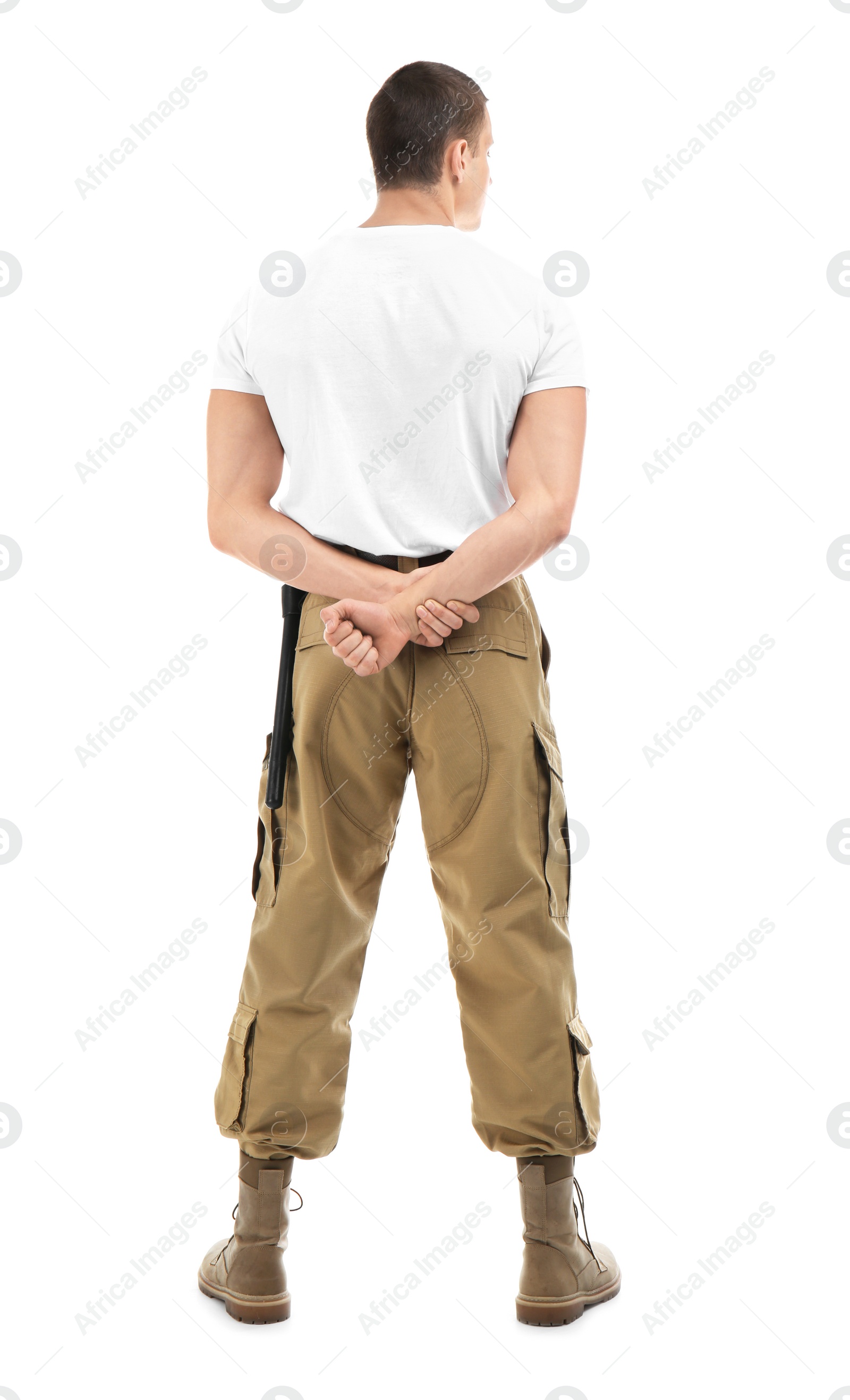 Photo of Male security guard in uniform on white background