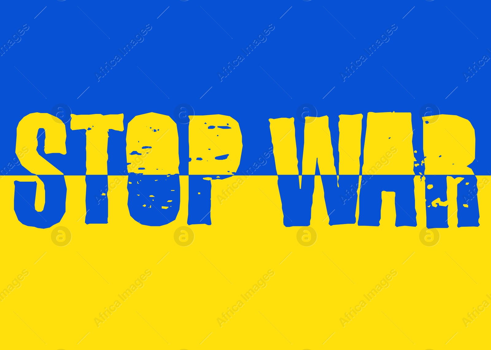 Illustration of Stop War in Ukraine. Phrase and Ukrainian flag