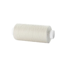 Spool of beige sewing thread isolated on white